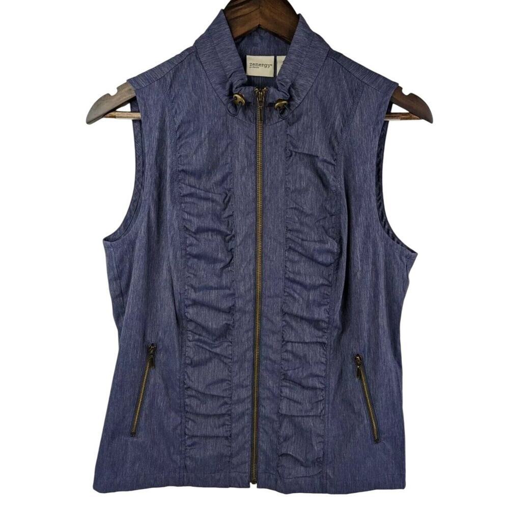 Chico's Zenergy Neema Indigo Ruched Zip Front Vest Womens Size 1/ M. 570211214
